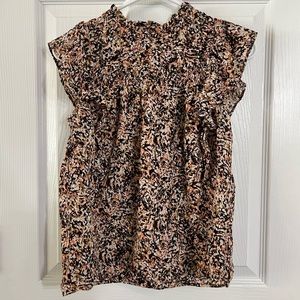 Loft floral blouse petite shirt sleeve button back stretch xs